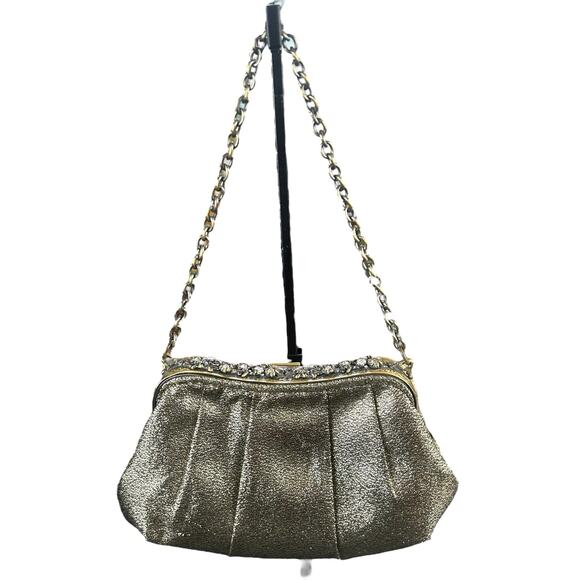 Menbur Event Clutch Gold Tone Metallic Bejewelled Ornate Clasp Retro Handbag - Picture 3 of 14